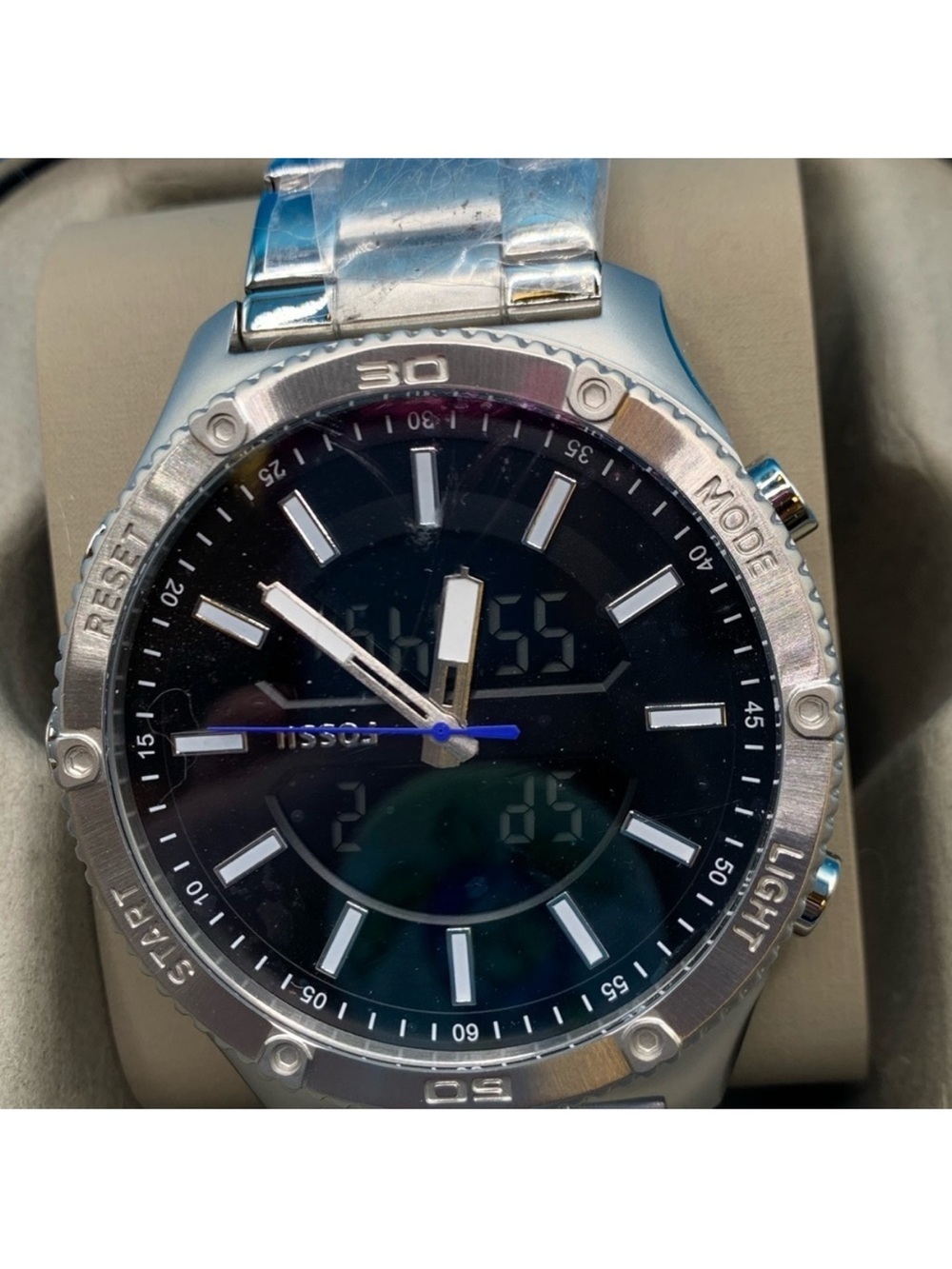 NIB Fossil Men’s Ani-Digi watch - stainless